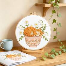 2 Styles Cute Daisy Cat Handmade Embroidery DIY Material Kit, Beginner-Friendly Healing Craft Decor - Multicolor - View 7