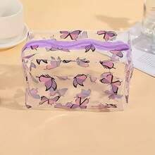 Lila transparenter Federmäppchen und Schmetterlingsmuster Make-up Organizer Tasche, PVC Material große Kapazität Kulturbeutel, langanhaltend Reißverschluss Aufbewahrungstasche, Büro Reise tragbare Federmäppchen, Schulanfang Saison universelle Schreibwaren Make-up Tasche - mehrfarbig - Übersicht 4
