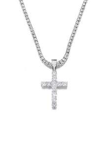 1pc Women's Hip Hop Style Copper Inlaid Zirconia Cross Necklace, Daily Layering Accessory Gift (Random Zirconia Quantity On Chain), Summer Beach Vacation - Silver - View 3