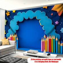 2D Flat Printed 1pc Banner Background, Colorful Pencil & Dreamy Backdrop For Kids Photography, Suitable For Home Decor, Party, Studio, Family And Garden, Outdoor Celebration - 6 - View 5