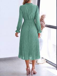 PRETTYGARDEN Women's Spring Fall Midi Dress Casual Long Sleeve V Neck Swiss Dot Pleated A Line Flowy Dresses New Years Party Valentine Vacation Dresses For Women - 綠色 - 查看 2