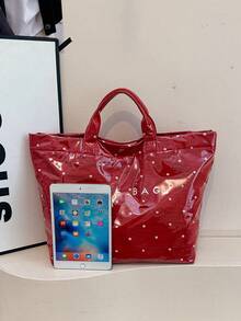 Summer Red New PVC Waterproof Women's Tote Bag, Fashionable Exquisite Floral Pattern Versatile Handbag For Commuting/Vacation - Red - View 7