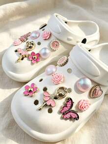 18pcs Rhinestone Butterfly Heart Pearl Flower Resin Fashion Minimalist Ins Style DIY Shoe Charms - Multicolor - View 1