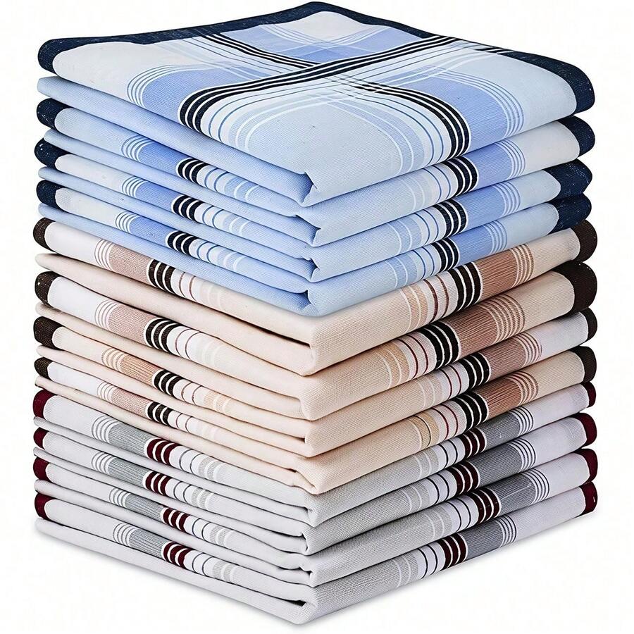 Set Sapu Tangan Kotak-kotak Klasik 12 Buah, Sapu Tangan Saku Pria, Lembut dari Katun Murni, Sapu Tangan Unisex - MultiWarna - View 1
