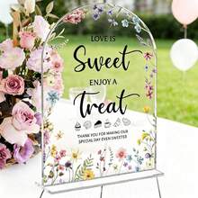 1pc Elegant Floral Wedding Sign - Curved Tabletop Decor With "Please Take One" Text, Pastel Floral Pattern (Pink, Yellow, Green) - Lightweight Acrylic Wedding Party Decoration, Suitable For Welcoming Reception, Bridal Shower, Anniversary - Easy To Install - D - View 5