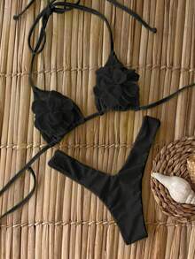 Polovedo 官方新品 春夏性感休閒優雅色花卉女款比基尼泳衣，適合海灘度假約會 - 黑色 - 查看 1
