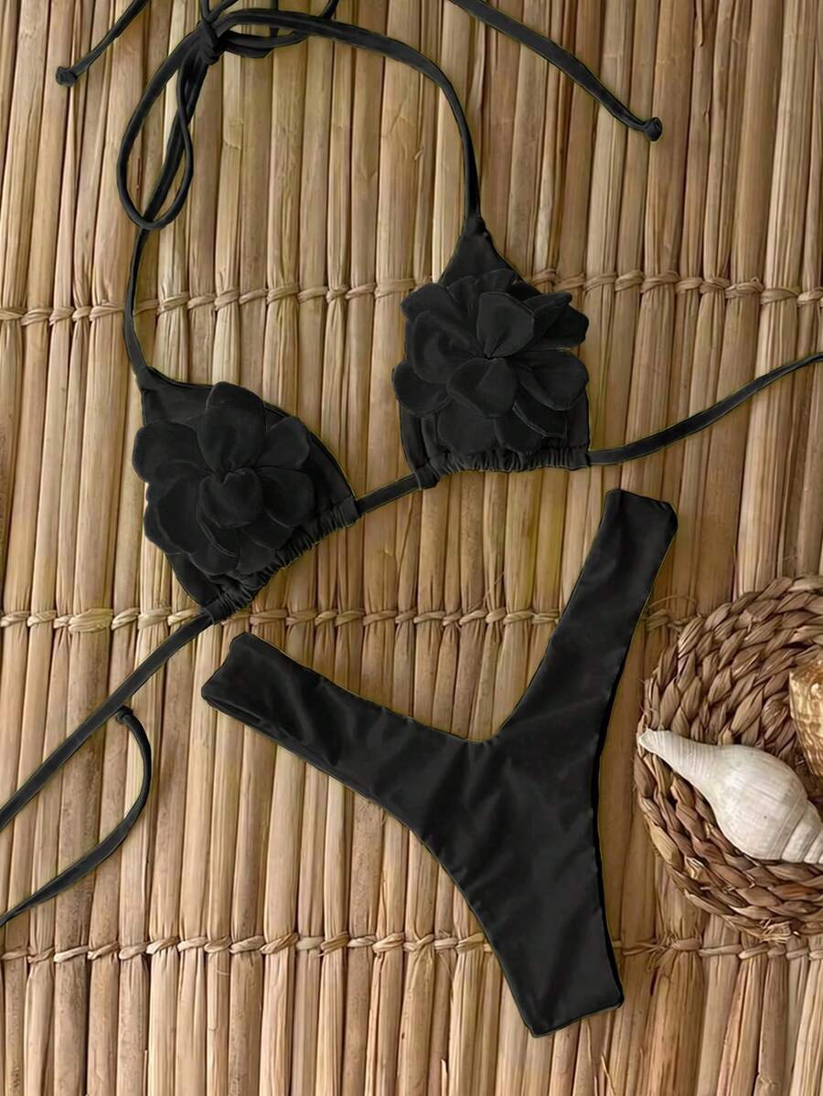 Polovedo 官方新品 春夏性感休閒優雅色花卉女款比基尼泳衣,適合海灘度假約會 - 黑色 - 查看 1