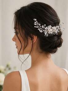 KOVLYNE 1pc Gold & Silver Pearl And Crystal Floral Bridal Hair Comb, Elegant Wedding Hair Accessory For Women - Multicolor - View 2