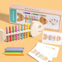 Juego de Espina de Pez con Emparejamiento de Colores, Entrenamiento de Habilidades Motoras Finas & Pensamiento Lógico, 30 Tarjetas Doble Cara, 60 Preguntas, Juguete de Espina de Pez con Clavos - Multicolor - Ver 2