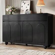 Living Room Sideboard With Curved Doors, Modern Storage Cabinet Made Of Particleboard And MDF, Round Metal Feet - 黑色 - 查看 3
