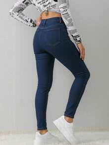 Pantalon De Mezclilla Dam, Jeans ajustados de cintura alta elásticos azules de moda para mujer, Pantalones vaqueros de mezclilla vintage rotos ajustados de corte slim,Suave y cómodo - 2045 - Ver 6
