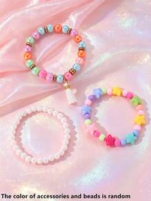 3pcs/Set Girls Colorful Beads Beaded Starfish Tassel Bracelet Set Combination Suitable For Daily Decoration - Multicolor - View 4