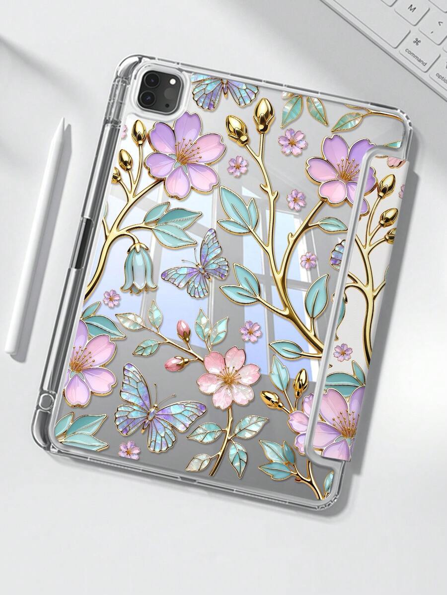 This Exquisite And Cute Cartoon Crystal Flower And Butterfly Double-Sided Painted Acrylic Transparent Crystal Back Cover Is Shockproof And Durable, Suitable For IPad 7th, 8th (10.2 Inch) And 10th Generation. It Features A Built-In Pen Slot, Supports Sleep/Wake Function And Multiple Folding Stand Modes, Making It A Perfect Holiday Gift. - Multicolor - View 1
