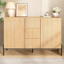 Modern Sideboard With Geometric Structure, Double Doors, Medium Drawer, Large Storage Space, Multifunctional Storage Unit For Living/Dining Room - 自然色 - 查看 8