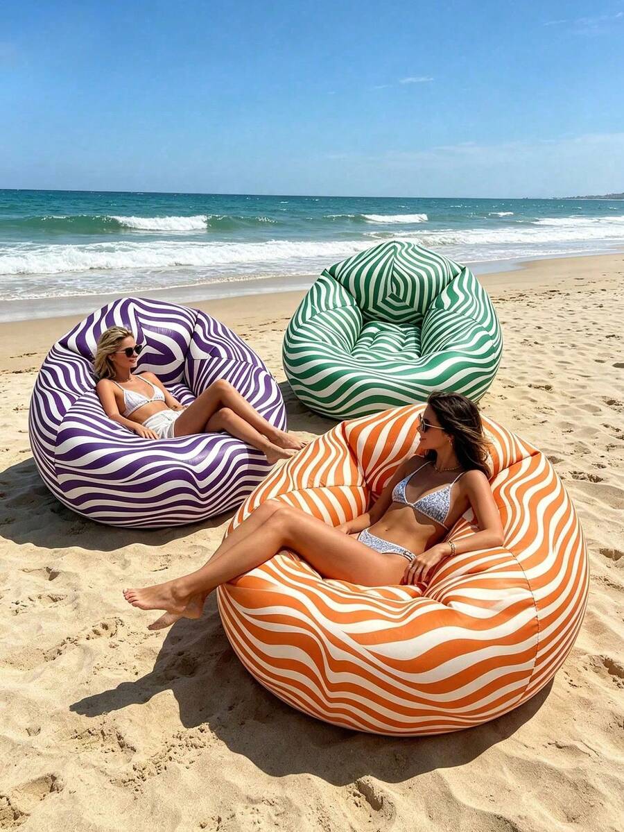 1/3 Peças Cadeira de Descanso Inflável Portátil para Uso Externo, Cadeira Sofá Esférica Macia e Relaxada, Material PVC Respirável, Design Minimalista de Cor Sólida com Listras, Estrutura Ergonômica