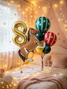 13pcs Balloons, Featuring Galloping Horse Design, Gold Numbers And Star Stripe Print, Suitable For Birthday Party, Children's Birthday Celebration, Equestrian Theme Party And Home Birthday Decoration - View 4