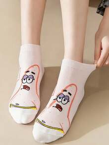 SpongeBob SquarePants 1/5/8/12 pares de calcetines de tobillo para mujer con personajes completos aleatorios, tonos de color macaron, calcetines versátiles casuales para uso diario - Multicolor - Ver 6