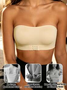 2pcs Women Strapless Bra Seamless Front Closure Bandeau Tank Top Wire-Free Anti-Slip Sexy Short Half Cup Invisible One-Piece Underwear - Multicolor - View 2