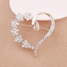 1pc Heart Vintage Elegant Zinc Alloy Pin Brooch Corsage, All-Season Rhinestone Heart Minimalist Cute - Gold - View 5