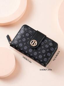 New Lychee Grain Letter Wallet, Large Capacity, Multiple Card Slots, Short Medium Size Wallet, Thickened Durable Clutch, Vintage Coin Purse, Women's Zippered Wallet, Multiple Compartments, Card Holder, Small Wallet - Black - View 6
