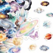 50入卡通星空貼紙 PET透明2D乙烯貼紙，適用於水壺、吉他、行李箱、手機、手機殼、筆電、滑板、禮物 - b - 查看 1