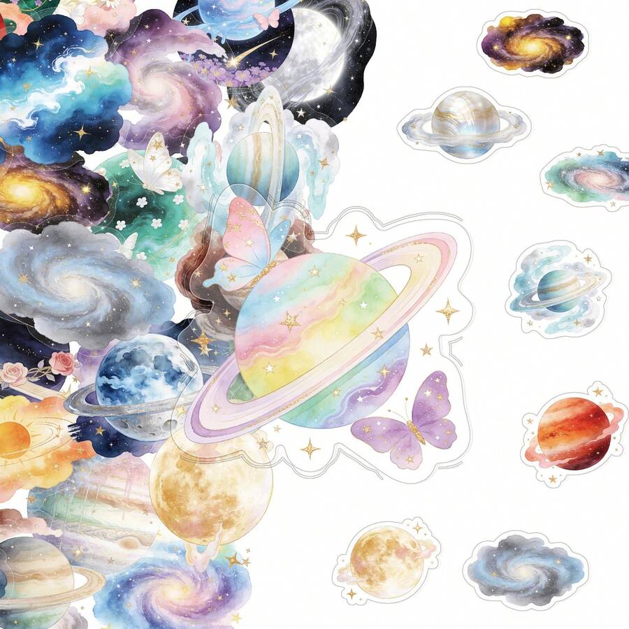 50入卡通星空貼紙 PET透明2D乙烯貼紙,適用於水壺、吉他、行李箱、手機、手機殼、筆電、滑板、禮物 - b - 查看 1