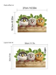 1pc Cartoon Cute 3 Birds & Green Plants Removable Room Decor Wall Sticker, Suitable For Bedroom, Living Room, Kids Room - 1PC - View 6