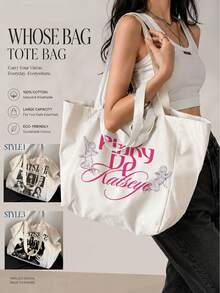 KATS/EYE Handbag/Shoulder Bag, PINKY UP, MANON, SOPHIA, DANIELA, LARA, MEGAN, YOONCHAE, Y2K Retro Style Pattern, Large Capacity Canvas Bag, CAT EYE KATSEYE Tote Bag, EYEKONS Fan Enthusiast Versatile Item - Multicolor - View 1
