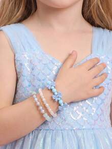 3pcs/Set Girls Cartoon Bow Colorful Beads Beaded Bracelet Set Combination Suitable For Daily Decoration - Multicolor - View 1