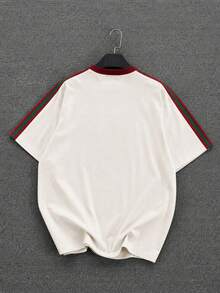 Fractyr 男款葡萄牙里斯本國旗印花拼色 T-shirt，米色圓領短袖紅綠對比條紋休閒上衣 - 杏色 - 查看 7