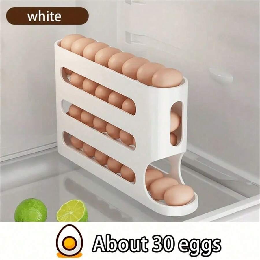 4-Layer Large Capacity Egg Storage Box, Suitable For Refrigerator Door, PP Material, Space-Saving, Keeps Eggs Fresh, Kitchen Essential - White - View 1
