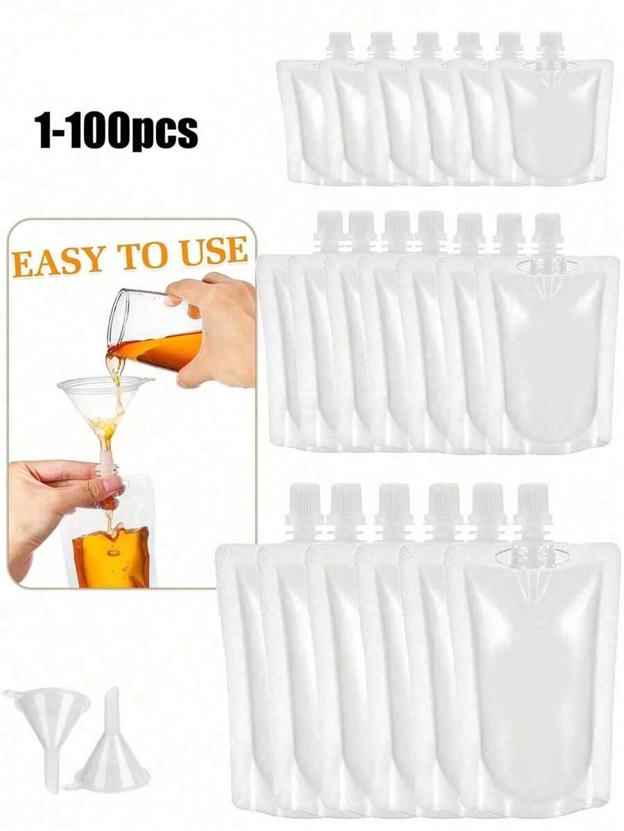 200-500ml 咖啡液體包裝袋,便攜式飲料袋,果汁袋,冷熱飲垂直容器,透明出口袋,防漏,塑膠飲料袋,透明便攜式戶外水袋,旅行防漏擠壓袋,可重複使用密封液體袋,可用於存放葡萄酒、牛奶和其他飲料 - 彩色 - 查看 1
