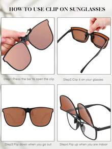Frienda 3 Pares de Gafas de Sol Polarizadas con Clip de Gran Tamaño, Antideslumbrantes, Montura TR90, Gafas de Conducción Abatibles para Hombres y Mujeres - Negro Gris, Verde Oscuro, Amarillo - Ver 4