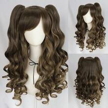 Multi-Color Y2K & K-POP Style Pigtail Long Wavy Heat Resistant Wig, With Bangs, Detachable Design, Ideal For Lolita Outfits, Cosplay, Themed Parties & Halloween, Voluminous Smooth Easy-Wear Full Head Wig - Multicolor - View 16