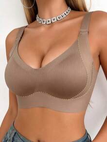 Lilivine Women's Seamless Bra - Adjustable Straps, Wireless Support, Suitable For Daily Wear, Super Soft & Breathable Fabric - Brown - View 10