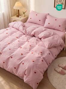 Juego de ropa de cama de 2/3 piezas, estampado de corazones rosas, juego de funda nórdica, decoración acogedora para la habitación, agradable al tacto y transpirable, suave y anti-pilling, funda nórdica y funda de almohada, relleno de edredón no incluido, adecuado para cama doble/full/queen/king, todas las estaciones, textiles para el hogar, lavable a máquina, certificado OEKO-TEX - Multicolor - Ver 7