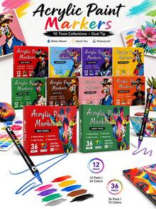 24-240 Colors Dual Tip Acrylic Marker Set, Durable And Fade-Resistant, Ideal For Artists Painting, Illustration, Craft Arts, Back To School Coloring Books And Other DIY Projects. Suitable For Paper, Fabric, Wood, Stone, Plastic, Glass, Ceramic, Pumpkin And Other Materials. Suitable For Students And Adults, Also An Ideal Gift For Thanksgiving, Halloween, Christmas. - Double-ended acrylic pen - View 1