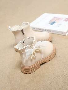Classic Ankle Boots Style, Rounded Wide Toe Box, Fits Children's Developing Feet, No Toe Squeezing; Creamy Apricot Matte PU Upper, Soft Texture, - Beige - View 4