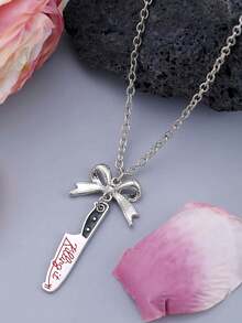 1pc Dark Gothic Punk Bow-Shaped Faux Short Blade & Sharp Knife Faux Tool Pendant, Suitable For Women's Y2k Party Jewelry Necklace - Silver - View 14