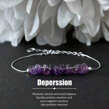Natural Amethyst Chip Bracelet, Emotional Balance, Adjustable Thin Bracelet, Gold And Silver Colors, Symbolizing Good Luck And Prosperity. It Is A Perfect Daily Gift For Women. [Natural Stone Colors And Shapes May Vary] - Lilac Purple - View 2