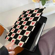 1pc Black & White Checkerboard Red Heart Pattern 360° Rotating Tablet Protective Case, Multi-Angle Magnetic Stand Cover, Auto Sleep/Wake Function, Compatible With IPad PRO/AIR, Pad 5/6/7, Pad, Matepad, Pad, Honor Pad, Pad - Multicolor - View 6