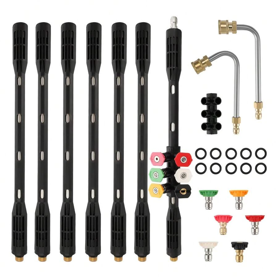 Pressure Washer Extension Wand - 9 Pack Gutter Cleaning Tools Extension Wand, Power Washer Replacement Lance With 5 Nozzle Tips, 1/4" Quick Connect, 4000PSI - A - View 1