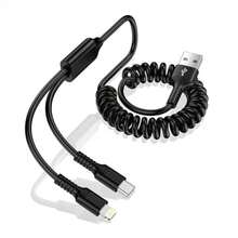 2in1 充電ケーブル コイル ライトニング 充電 and タイプC ケーブル カール充電コード 伸縮式 用+Android用 2台同時充電コード MFI認証 2A 急速充電 USB ライトニングケーブル GAEF アイフォン マルチ充電 i-PhoneandUSB-Cコード 16/15 pro 14/13/12, iPad, Androidなど機種対応 1.2m充電ケーブル   充電器　 - ブラック - チェックする 8