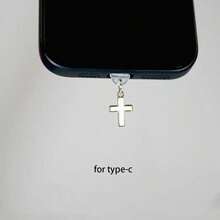 手機防塵塞 黑色十字防塵吊飾 情侶耳機吊飾飾品 相容 Apple Type-C - 彩色 - 查看 2