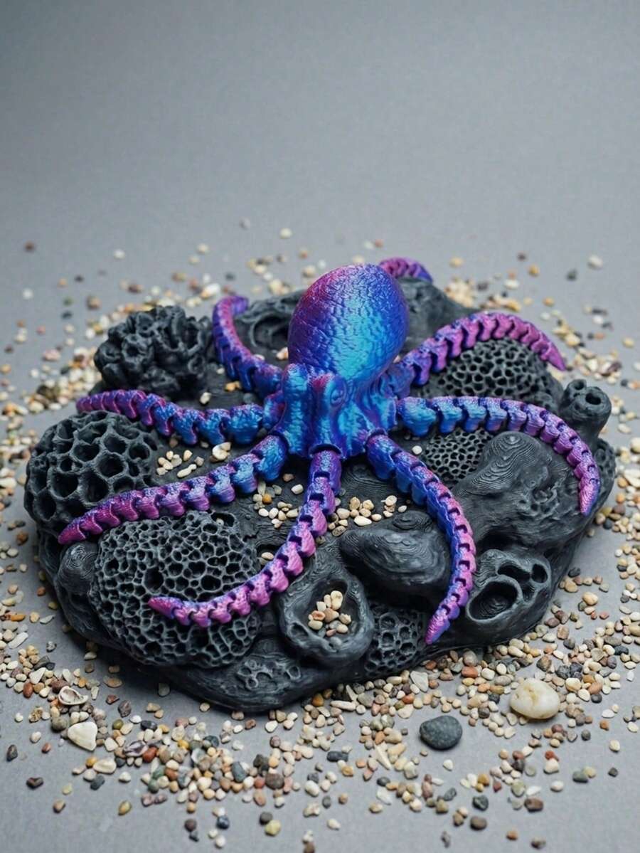 3D Flexible Octopus Figurine, Sensory Toy Suitable For Children 3+, ADHD Stress Relief, Kid-Friendly Collectible Desktop Decor, Surprise Fantasy Gift (Random Color) - Multicolor - View 1