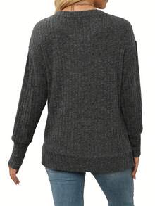 3pcs Women's Ribbed Knit Long Sleeve Crew Neck Tops, Regular Fit, Suitable For Autumn/Winter Wear, Casual Knit Fabric With Slight Stretch - Multicolor - View 4