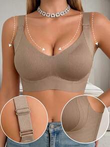 Lilivine Women's Seamless Bra - Adjustable Straps, Wireless Support, Suitable For Daily Wear, Super Soft & Breathable Fabric - Brown - View 8