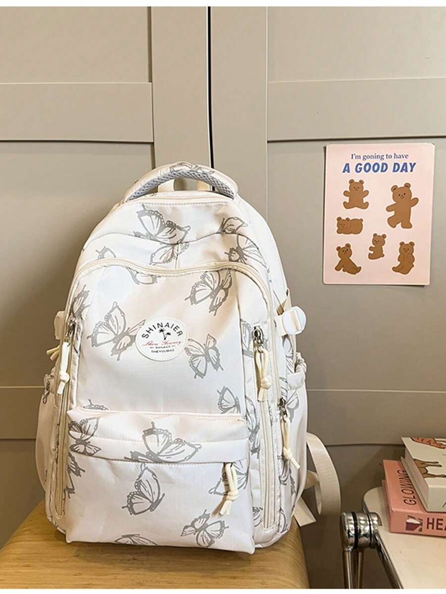 Lightweight Portable Anti-Theft Multi-Pocket Backpack, Suitable For Students And Teenagers, Applicable For School, Travel, Hiking, Climbing, Sports And Commuting - Beige - View 1