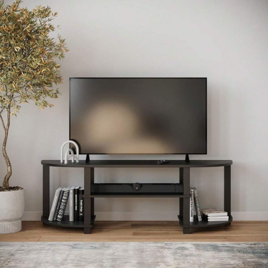 Modern Wide TV Stand, MDF Entertainment Unit With Storage For Living Room - Black - View 1