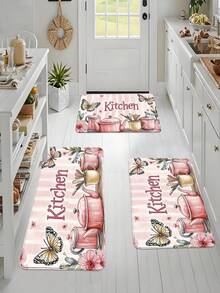1pc Pink Cookware Pattern Kitchen Mat, Faux Cashmere Square Decorative Rug, Washable Soft Kitchen Floor Mat, Suitable For Party Decor, Room, Hallway, Entryway, Living Room, Bathroom, Kitchen, Study, Indoor And Outdoor Decor, Perfect Gift For Room Decor, Home Decor, Home Gift Welcome Mat, Birthday Gift, Party Gift - View 4